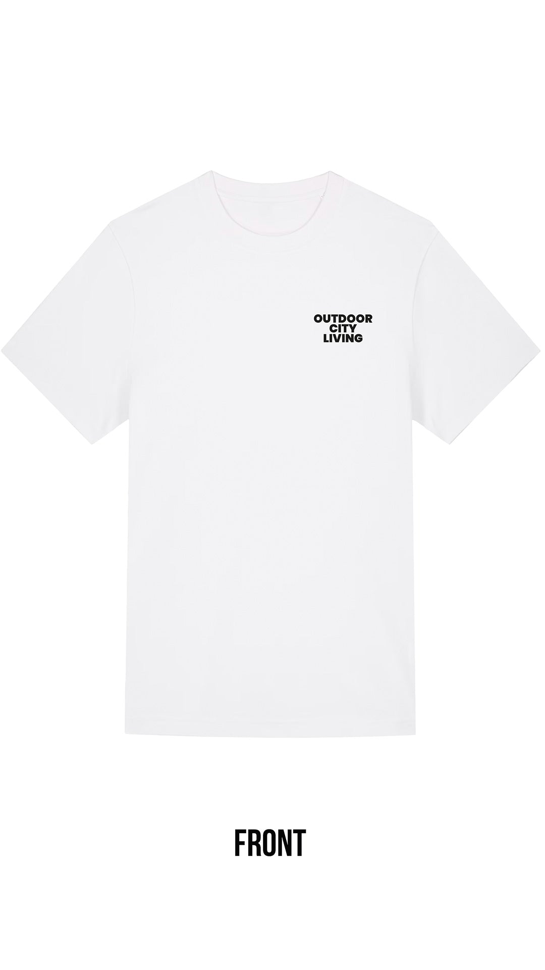 White t-shirt with text on the back on a white background